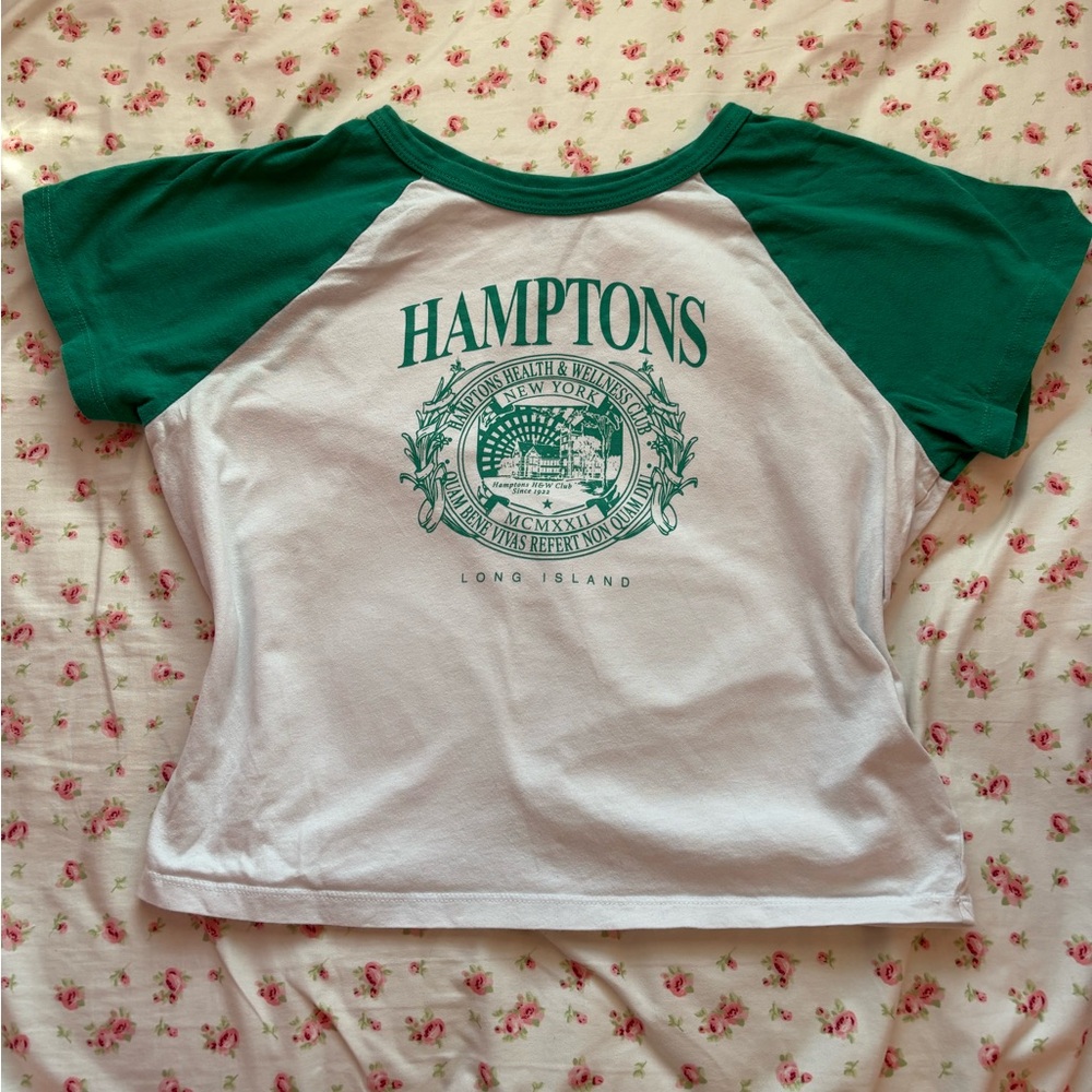 Green and White Hamptons Raglan Tee
